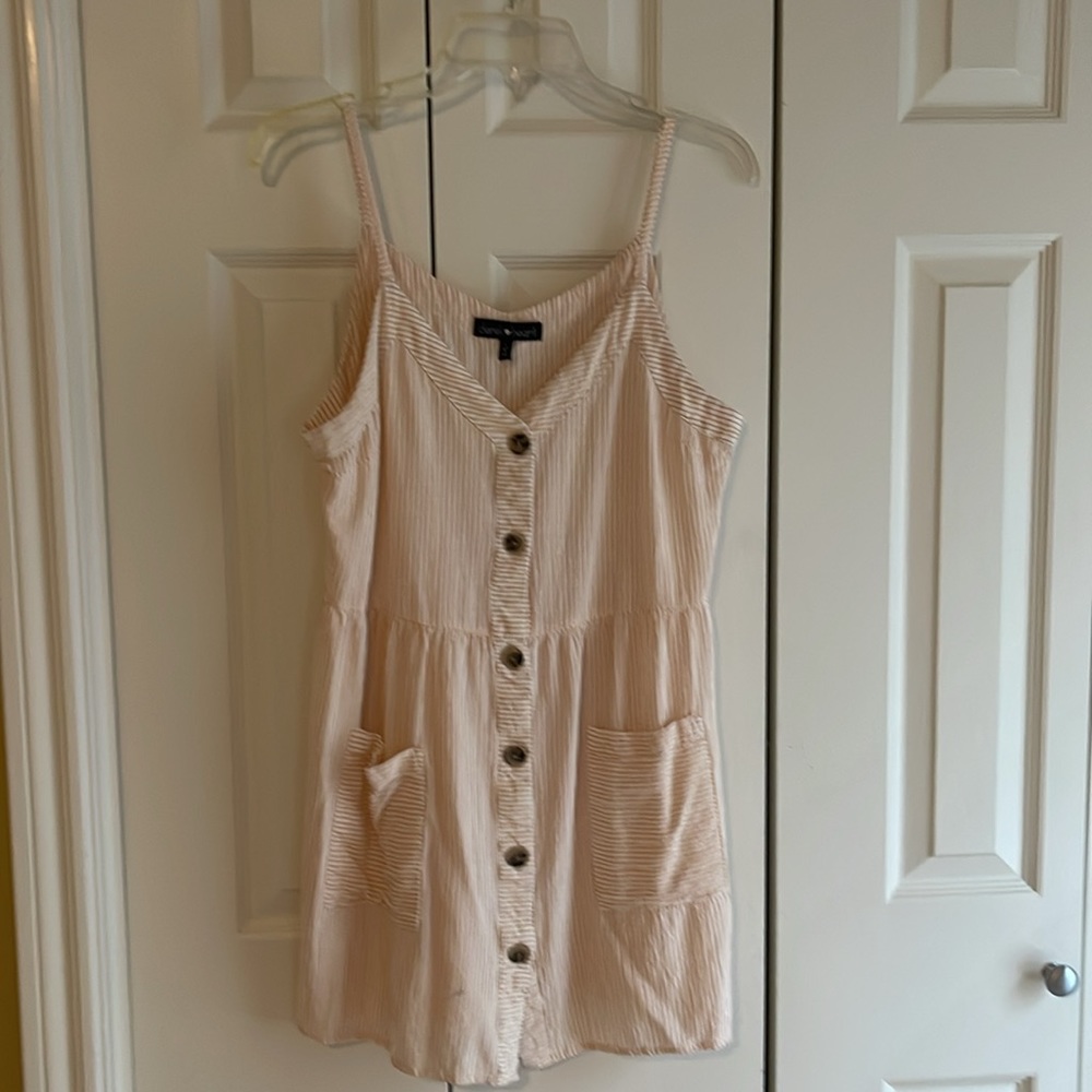 Derek Heart Junior's Button Front Dress Gold Striped Pockets Sundress Size Large